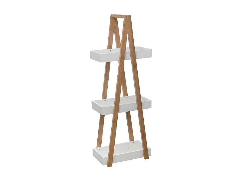 Étagère de rangement Desserte 3 niveaux en Bambou et bois Blanc H 82 cm