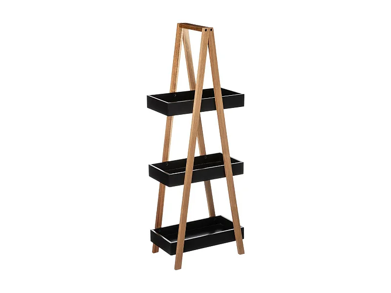 Étagère de rangement Desserte 3 niveaux en Bambou et bois Noir H 82 cm