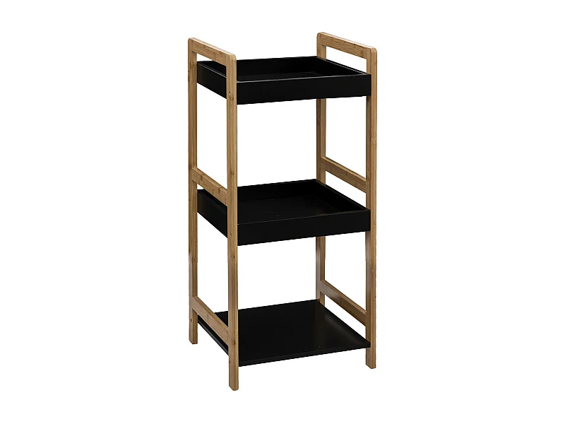 Étagère de rangement 3 niveaux en Bambou et Bois Noir H 80 cm