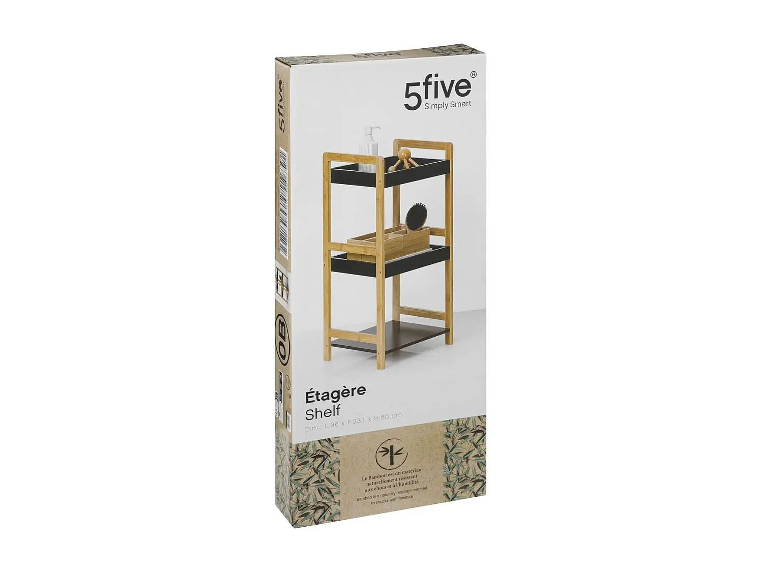 Étagère de rangement 3 niveaux en Bambou et Bois Noir H 80 cm