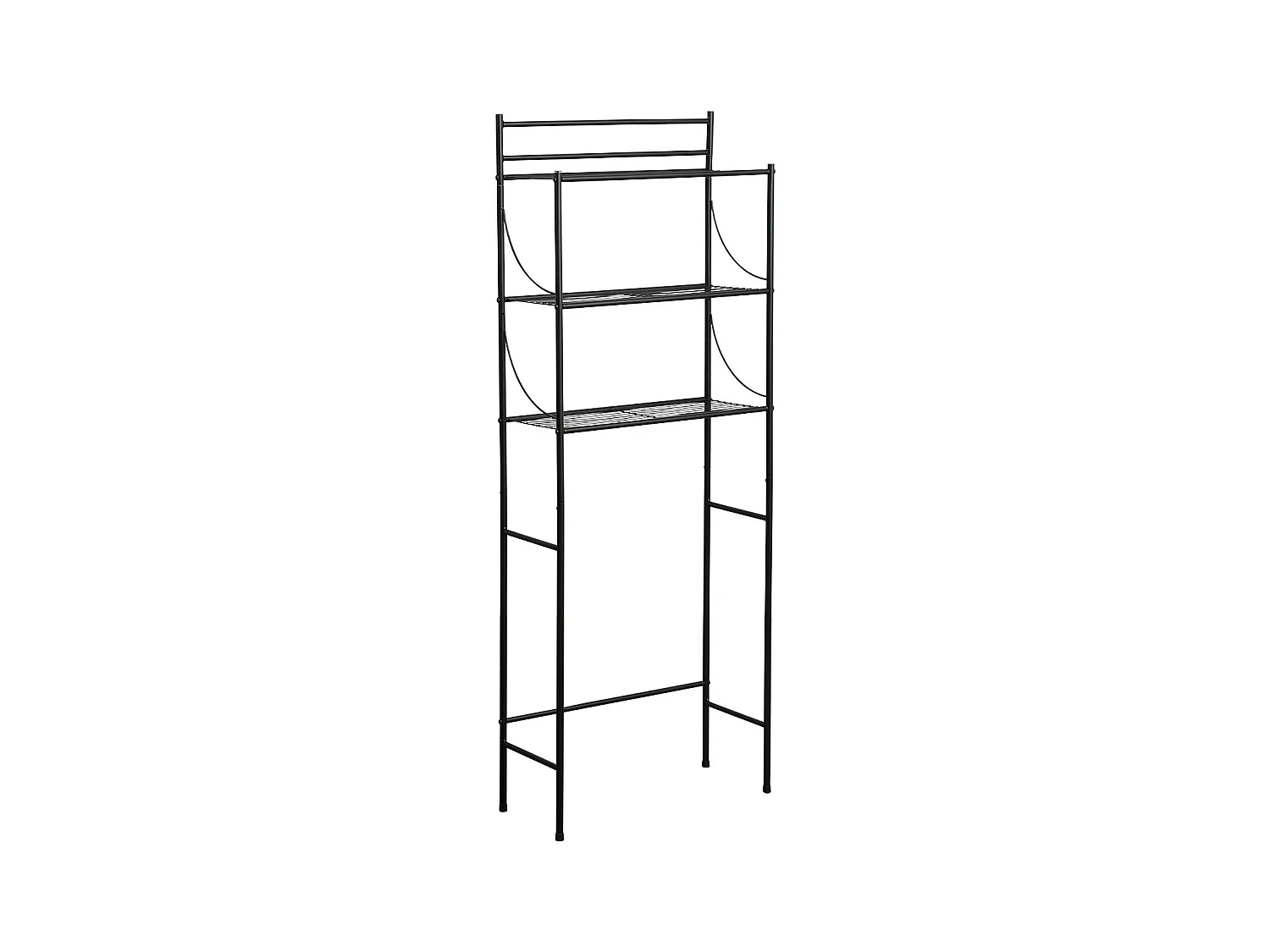 Meuble dessus de Toilettes WC avec 3 Tablettes en Métal Noir H 156 cm