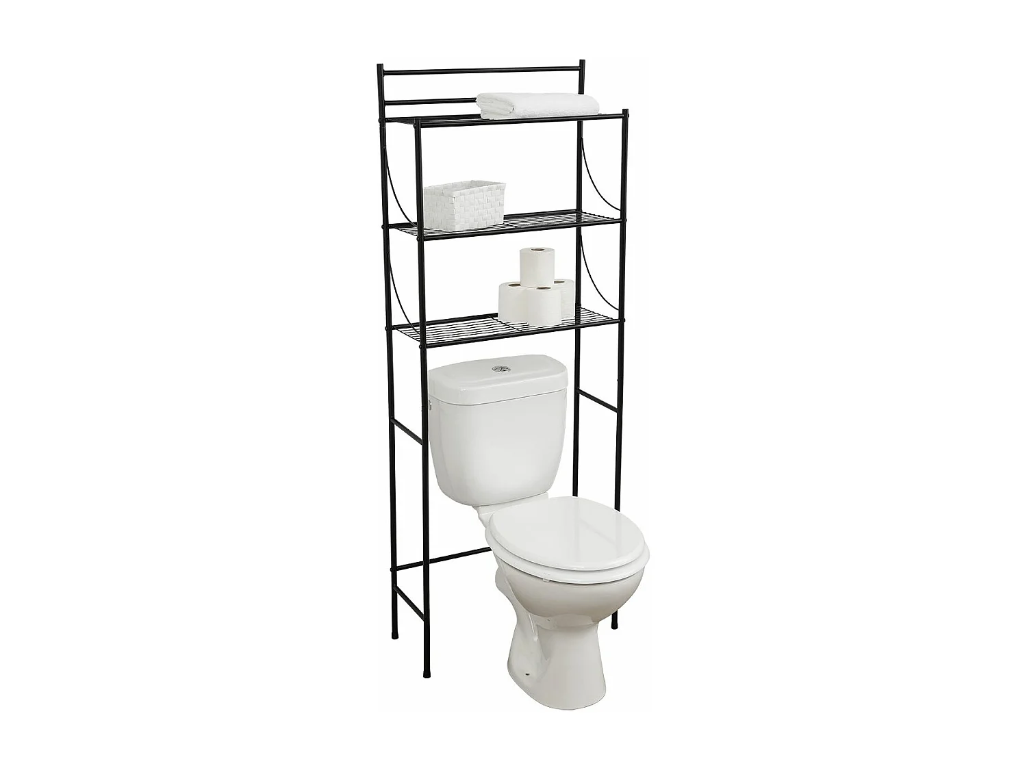 Meuble dessus de Toilettes WC avec 3 Tablettes en Métal Noir H 156 cm