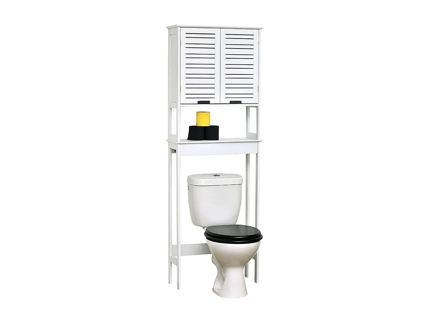 Meuble dessus de Toilettes WC 2 Portes 1 Etagère et 1 Tablette H 179 cm - Blanc miami