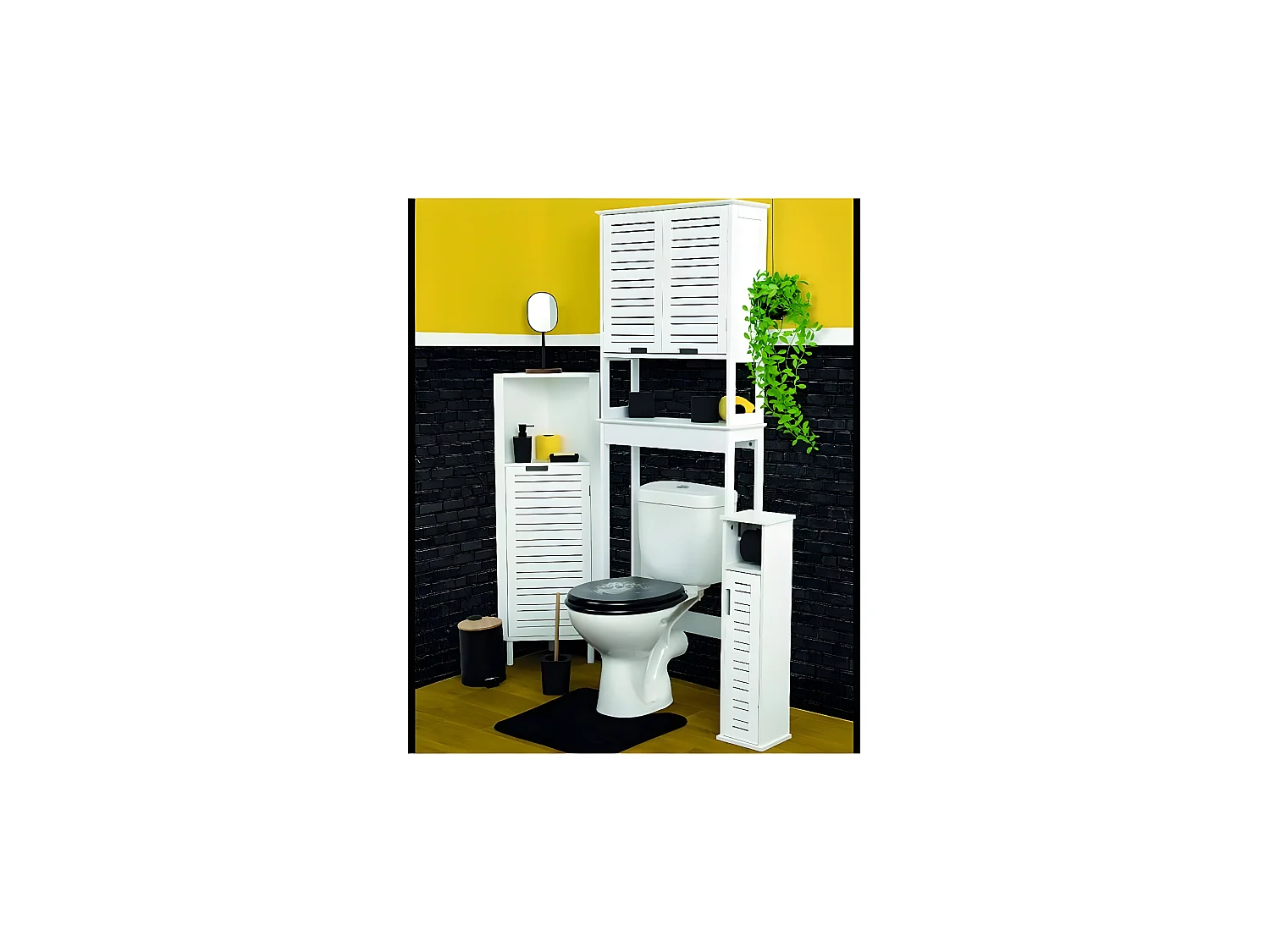 Meuble dessus de Toilettes WC 2 Portes 1 Etagère et 1 Tablette H 179 cm - Blanc miami