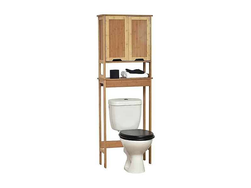 Meuble dessus de Toilettes WC 2 Portes 1 Etagère et 1 Tablette H 173 cm - Bambou