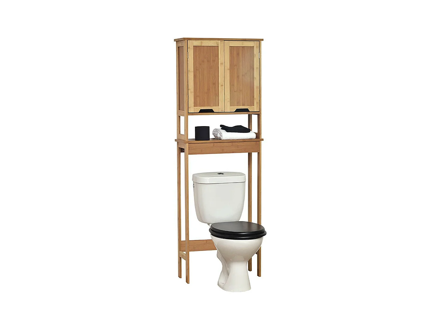 Meuble dessus de Toilettes WC 2 Portes 1 Etagère et 1 Tablette H 173 cm - Bambou