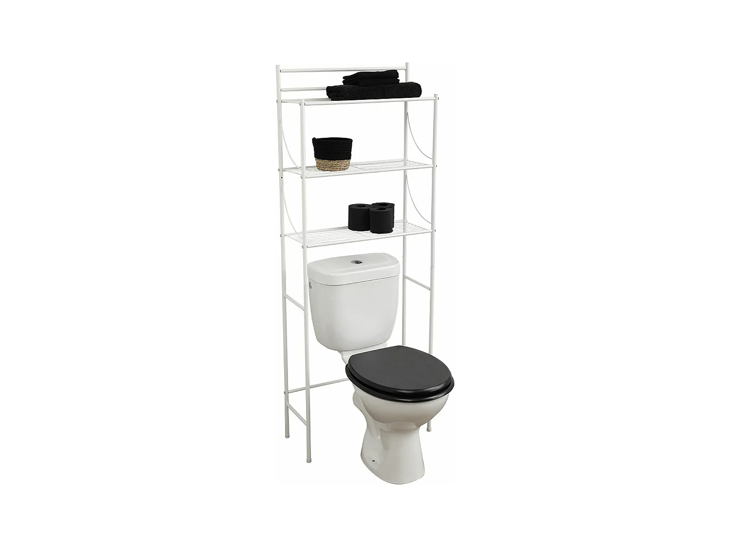 Meuble dessus de Toilettes WC avec 3 Tablettes en Métal Blanc H 156 cm