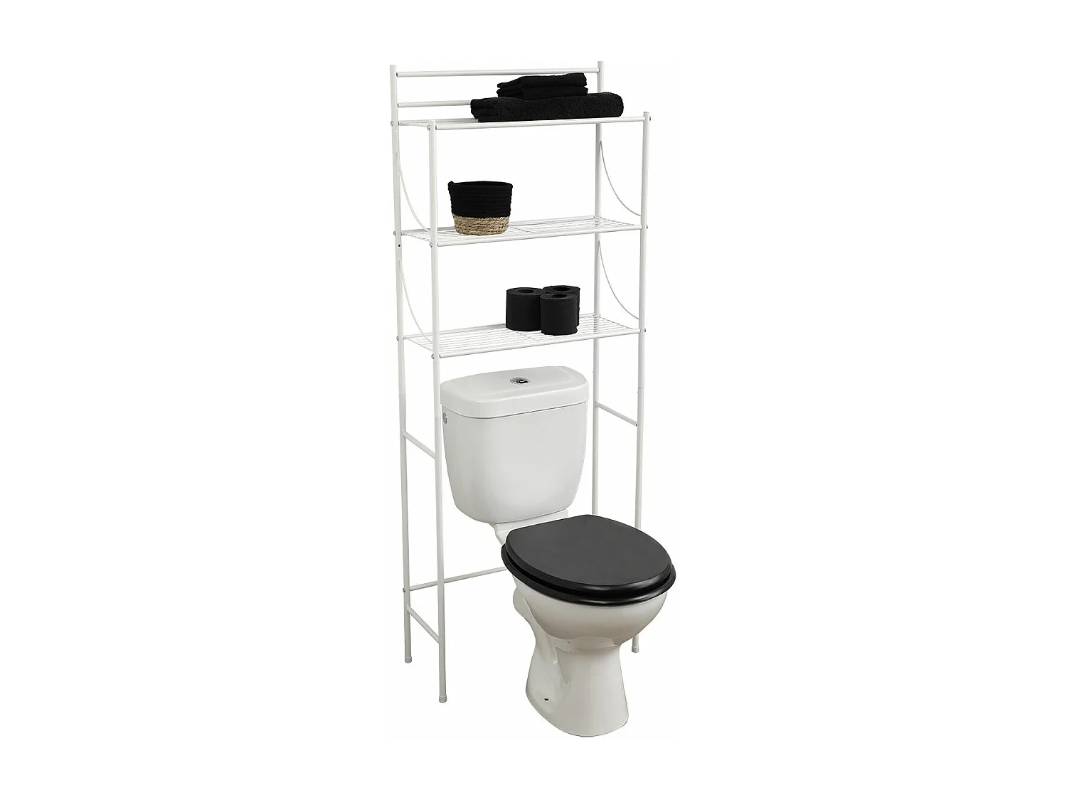 Meuble dessus de Toilettes WC avec 3 Tablettes en Métal Blanc H 156 cm