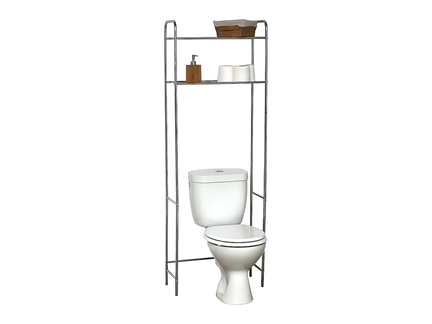 Meuble dessus de Toilettes WC avec 2 Tablettes en Métal Chrome H 173 cm