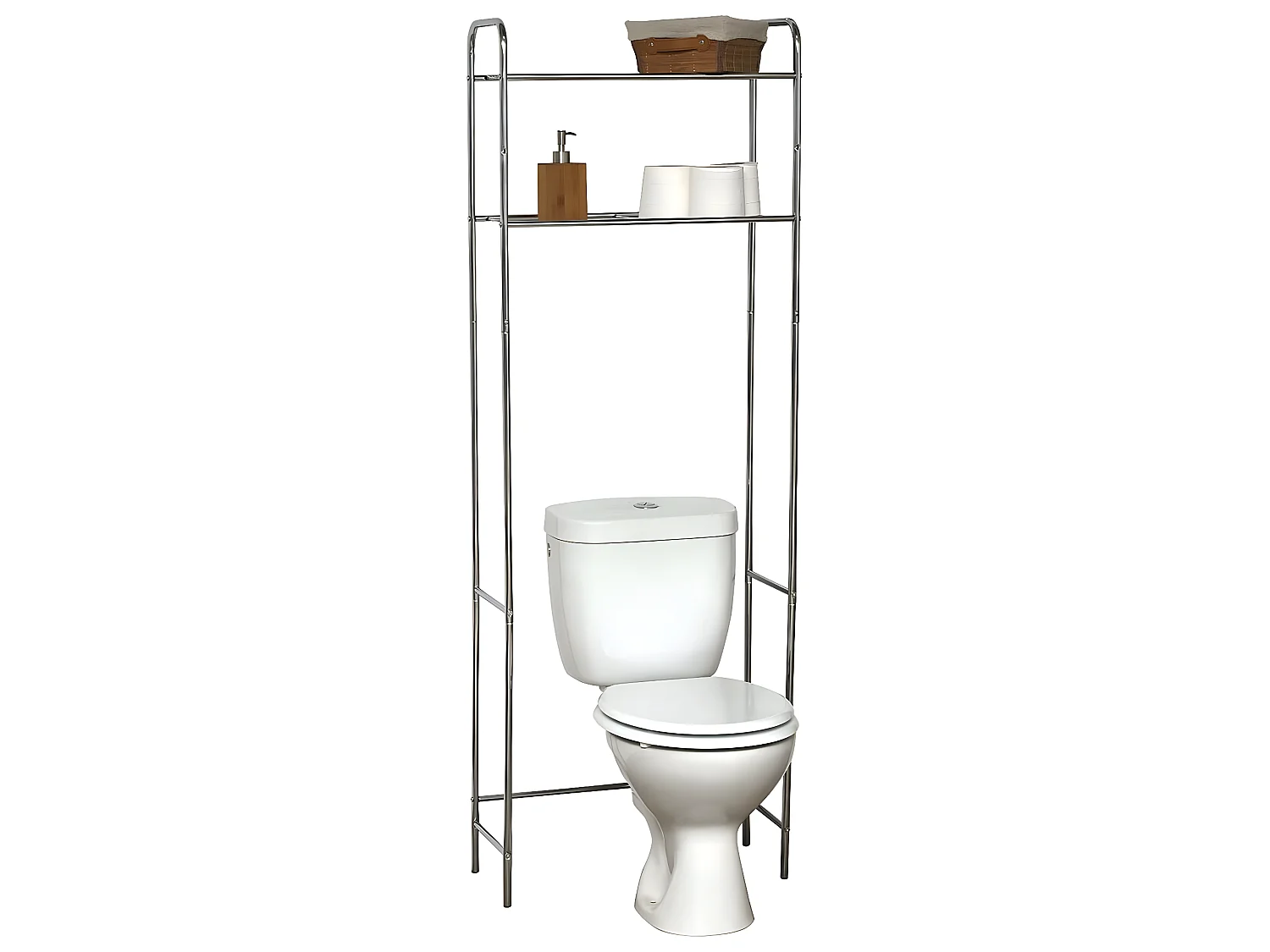 Meuble dessus de Toilettes WC avec 2 Tablettes en Métal Chrome H 173 cm
