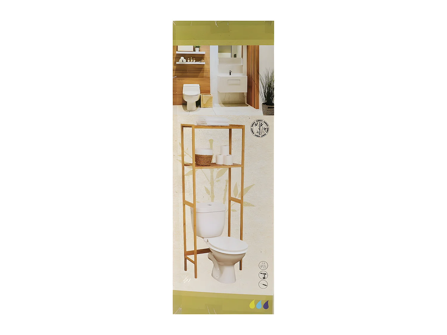 Meuble dessus de Toilettes WC avec 2 Étagères en Bambou H 161 cm