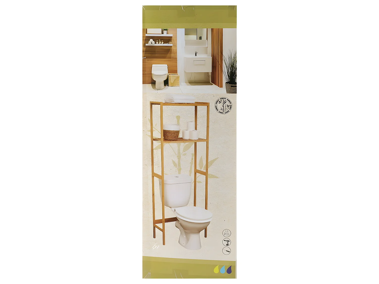 Meuble dessus de Toilettes WC avec 2 Étagères en Bambou H 161 cm