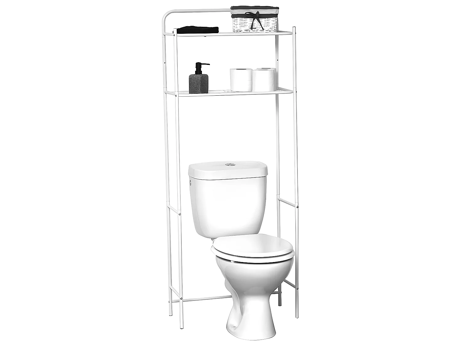 Meuble dessus de Toilettes WC avec 2 Tablettes en Métal Blanc H 151.5 cm