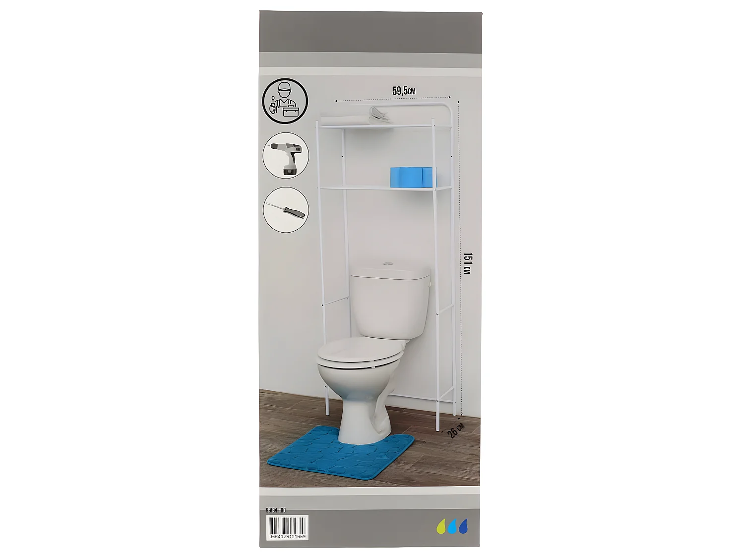 Meuble dessus de Toilettes WC avec 2 Tablettes en Métal Blanc H 151.5 cm
