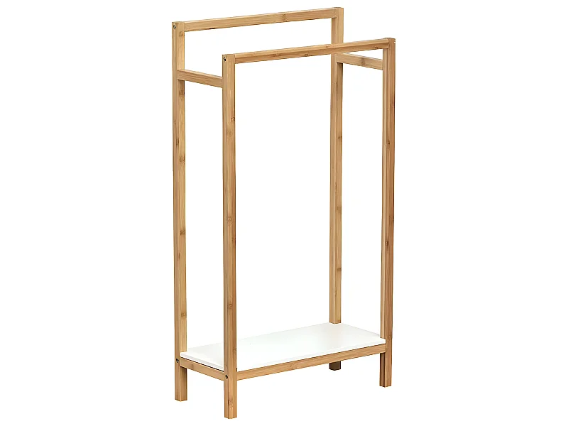 Porte-serviettes de salle de bain 2 barres et 1 étagère - Bambou