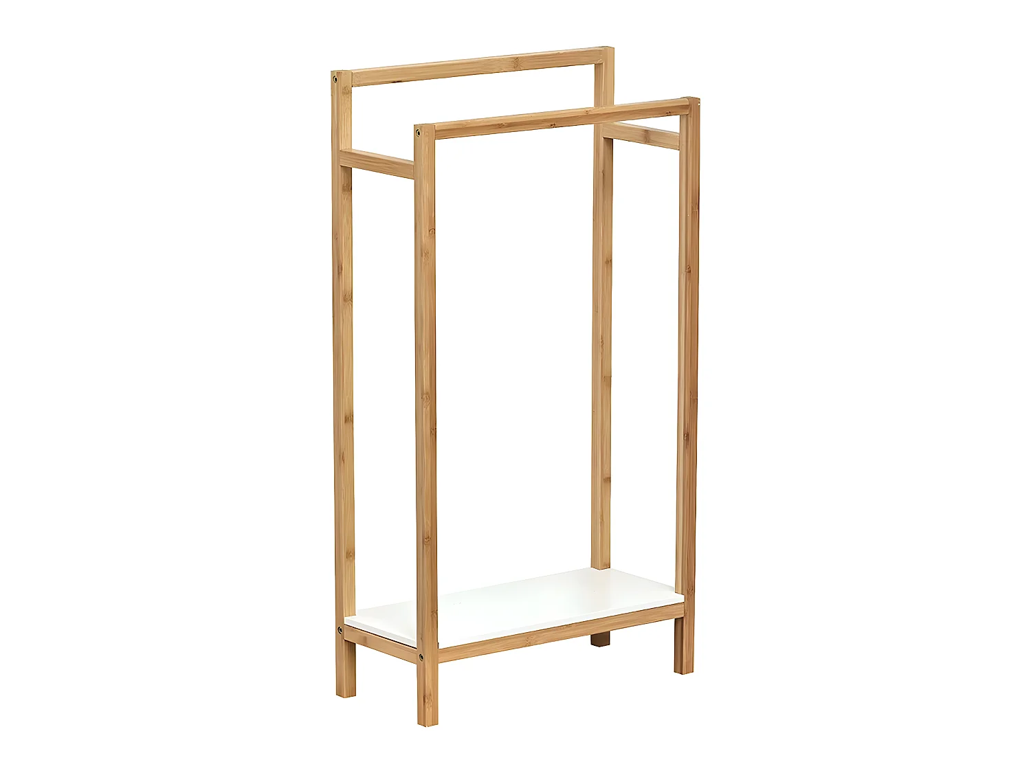 Porte-serviettes de salle de bain 2 barres et 1 étagère - Bambou