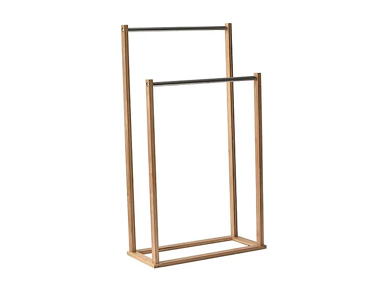 Porte-serviettes 2 Barres en Métal et Bambou H 82 cm