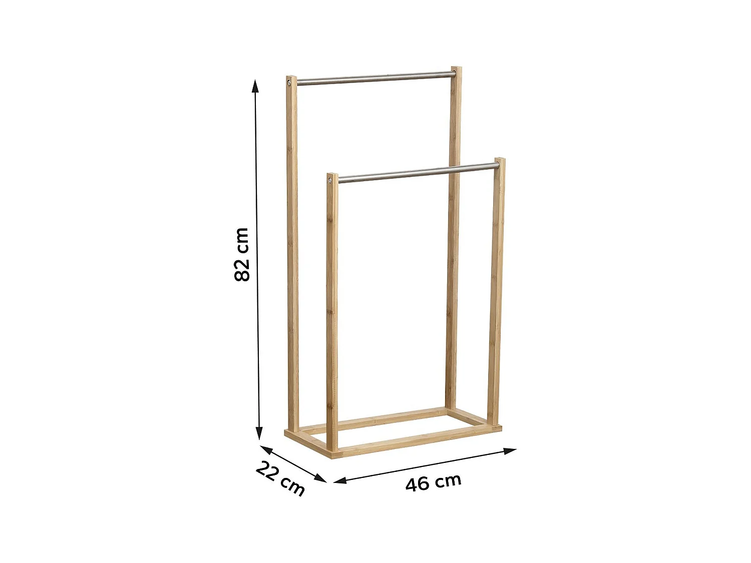 Porte-serviettes 2 Barres en Métal et Bambou H 82 cm