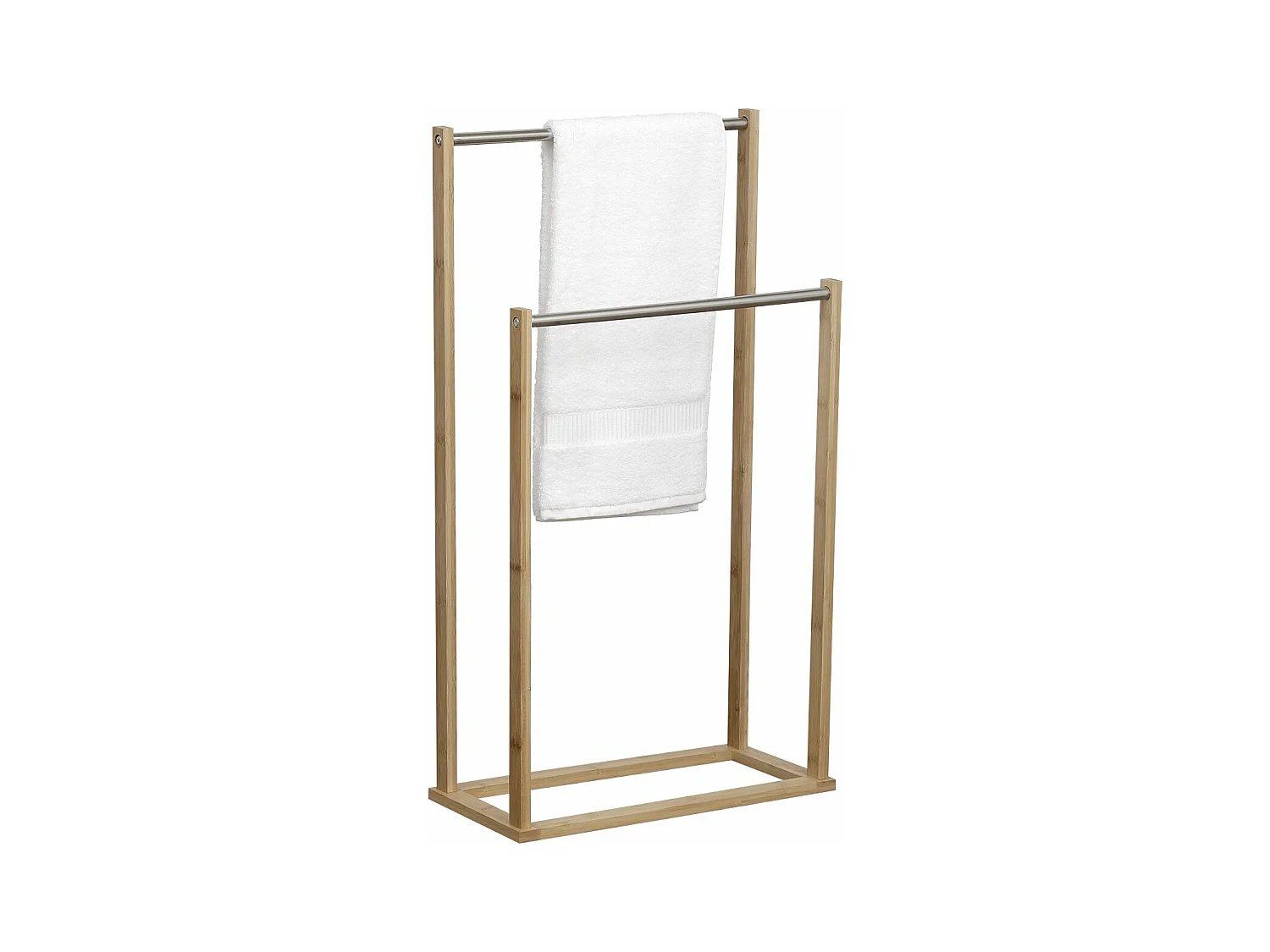 Porte-serviettes 2 Barres en Métal et Bambou H 82 cm