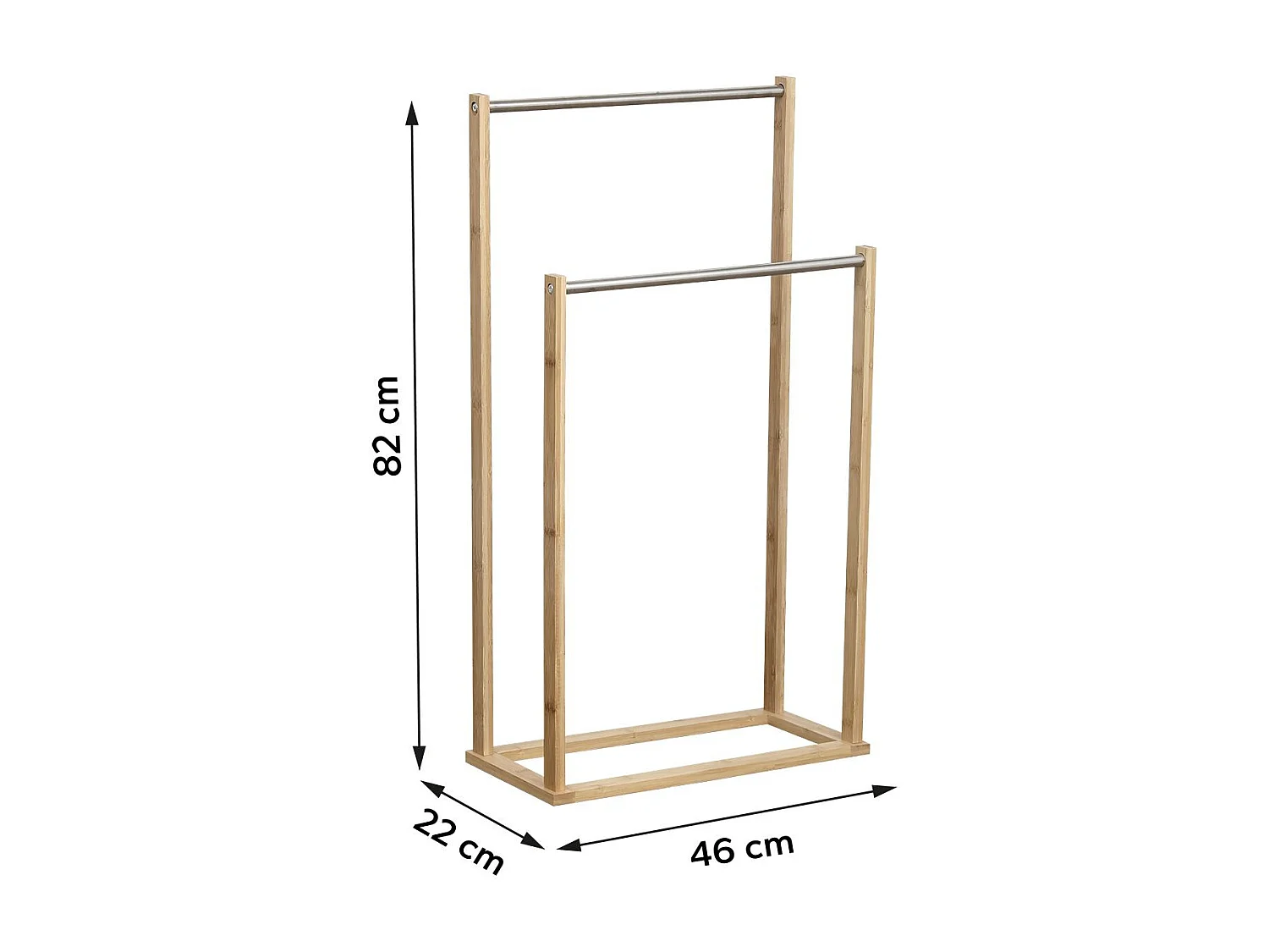 Porte-serviettes 2 Barres en Métal et Bambou H 82 cm