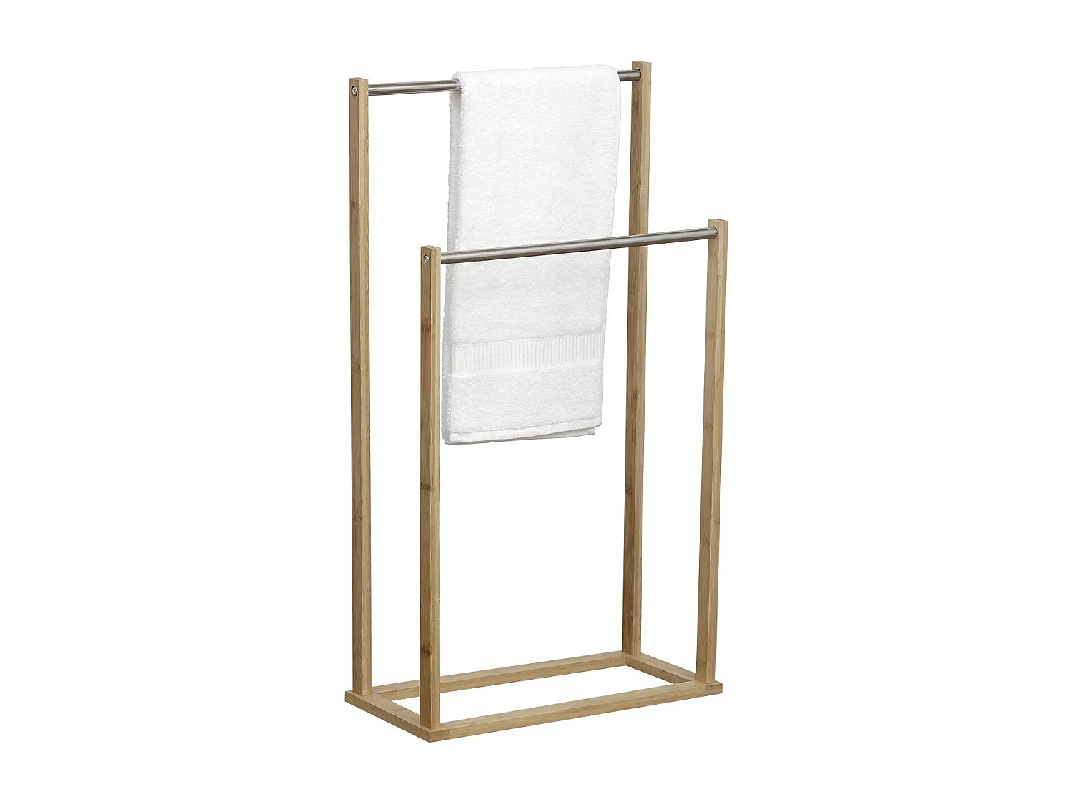 Porte-serviettes 2 Barres en Métal et Bambou H 82 cm