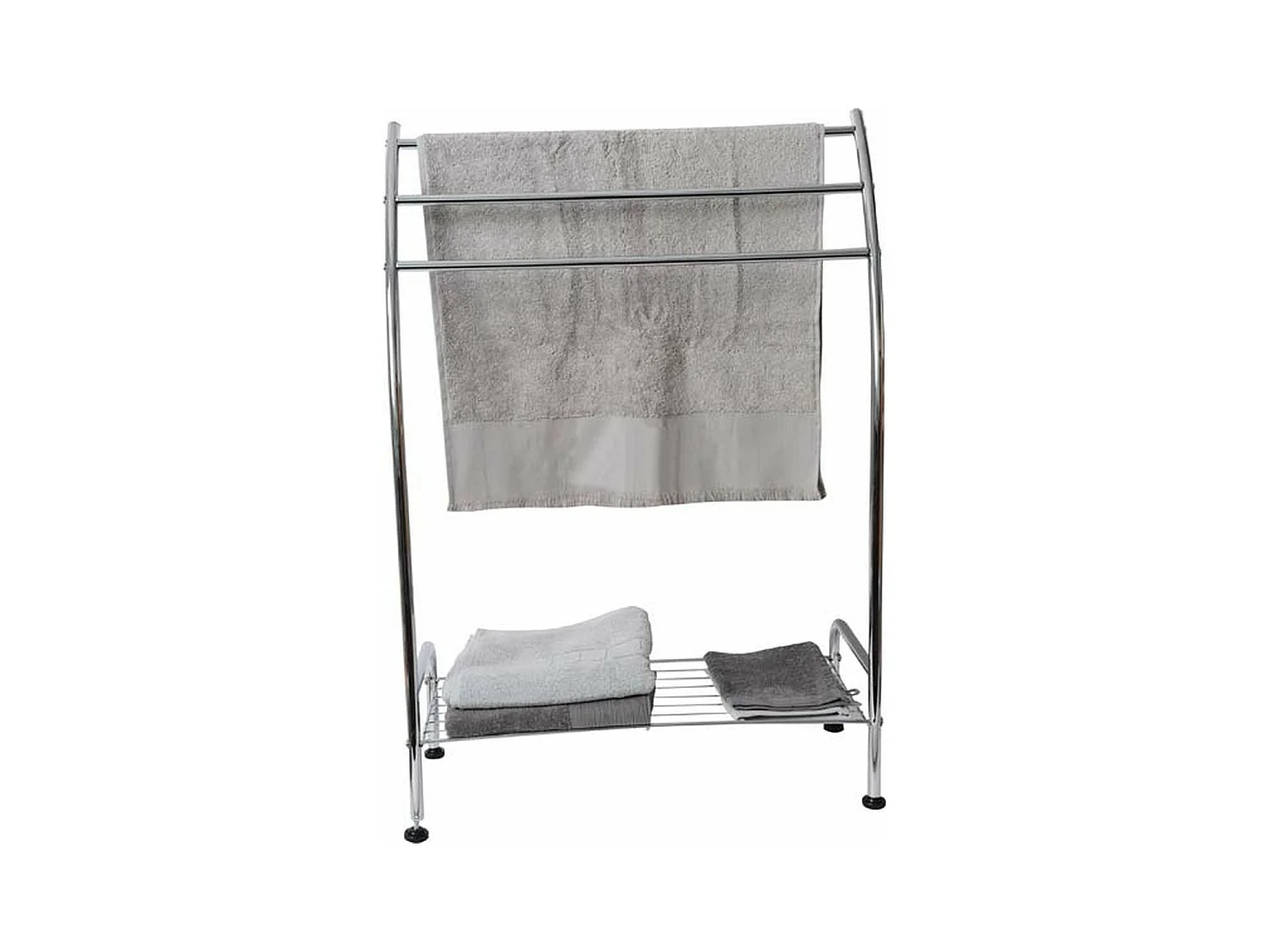 Porte-serviettes 3 Barres et 1 Etagère en métal chromé H 85 cm