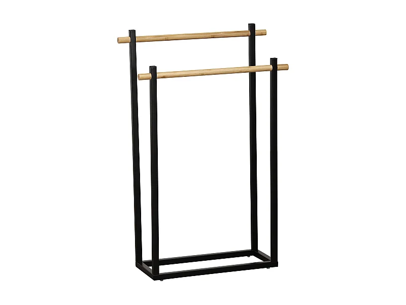 Porte-serviettes 2 Barres en Bambou et Métal Noir H 82 cm
