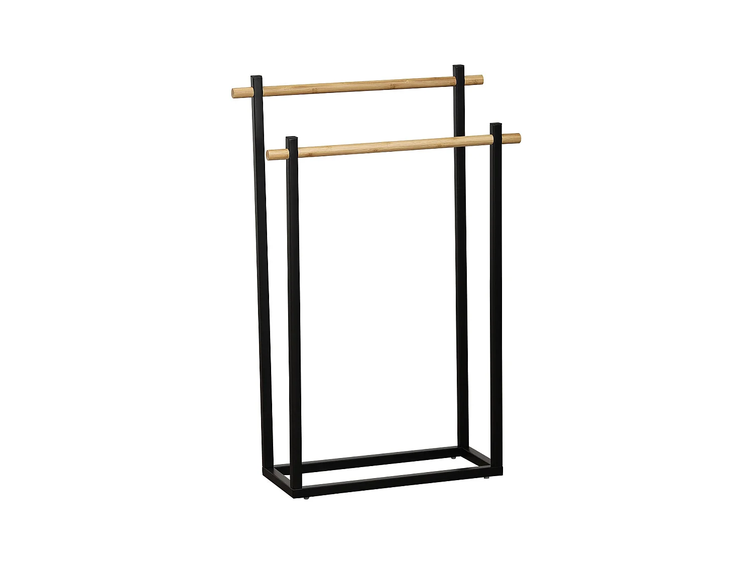 Porte-serviettes 2 Barres en Bambou et Métal Noir H 82 cm