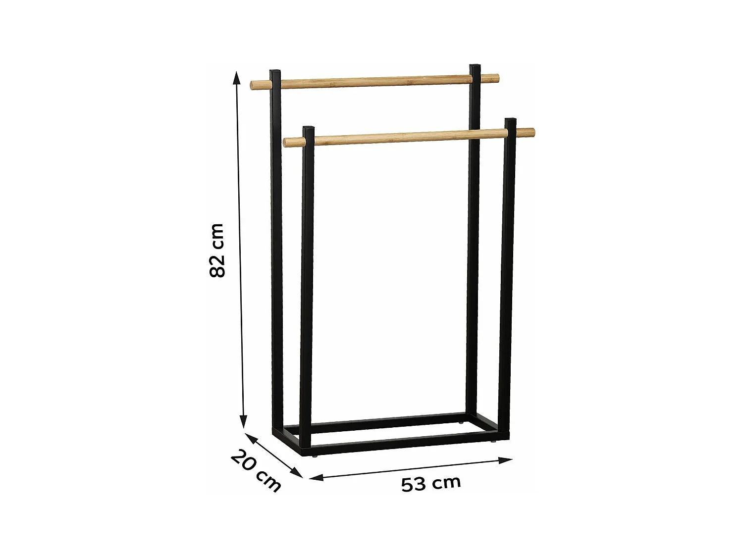 Porte-serviettes 2 Barres en Bambou et Métal Noir H 82 cm