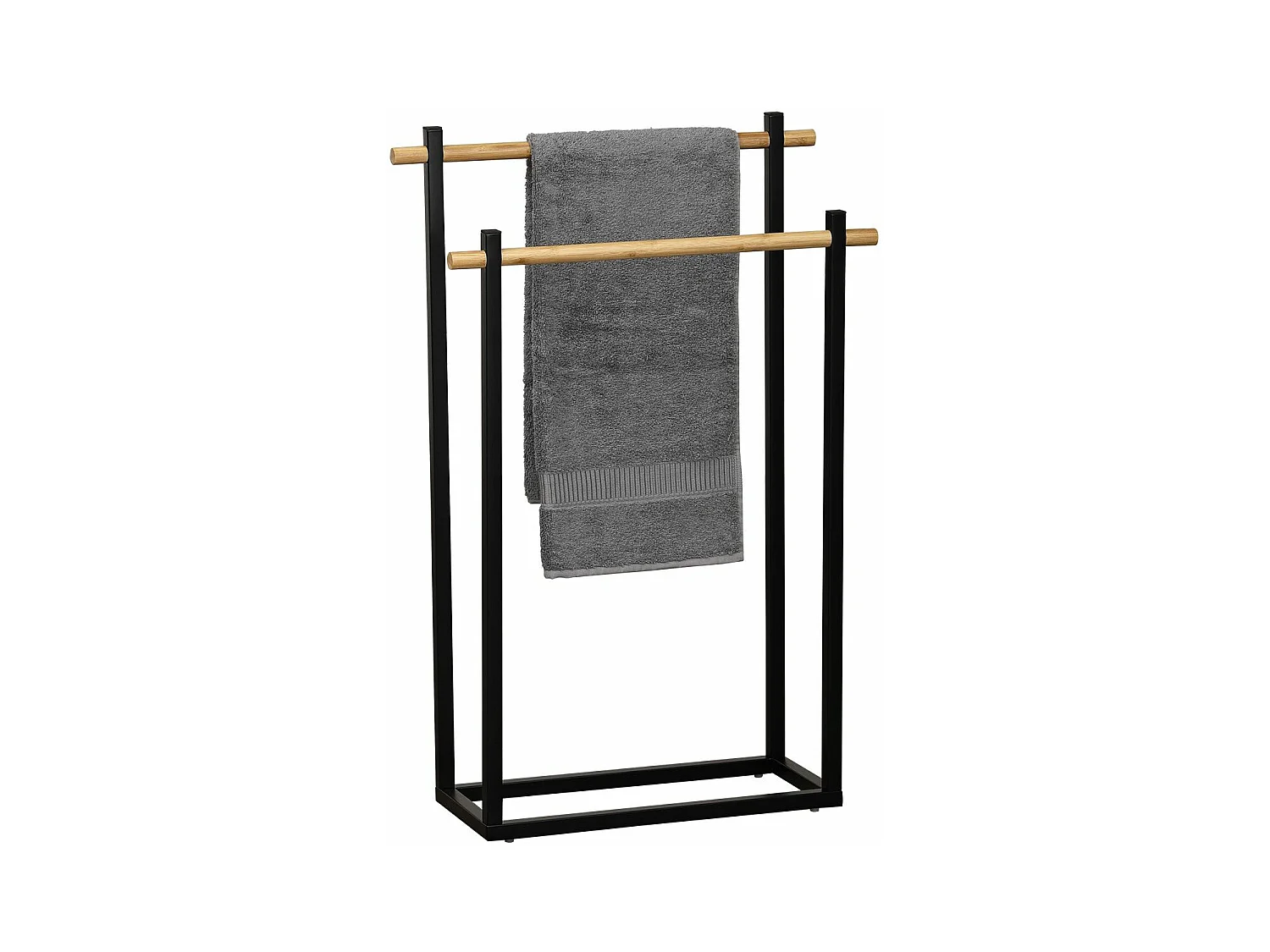 Porte-serviettes 2 Barres en Bambou et Métal Noir H 82 cm