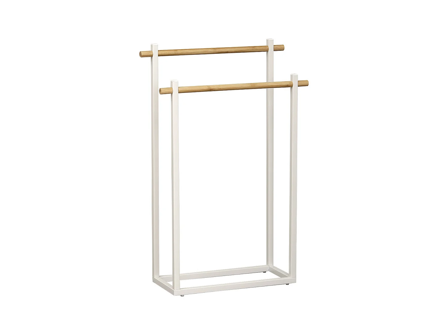Porte-serviettes 2 Barres en Bambou et Métal Blanc H 82 cm