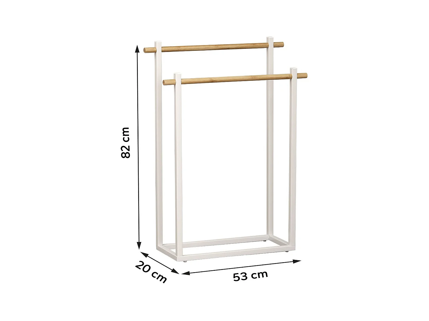 Porte-serviettes 2 Barres en Bambou et Métal Blanc H 82 cm