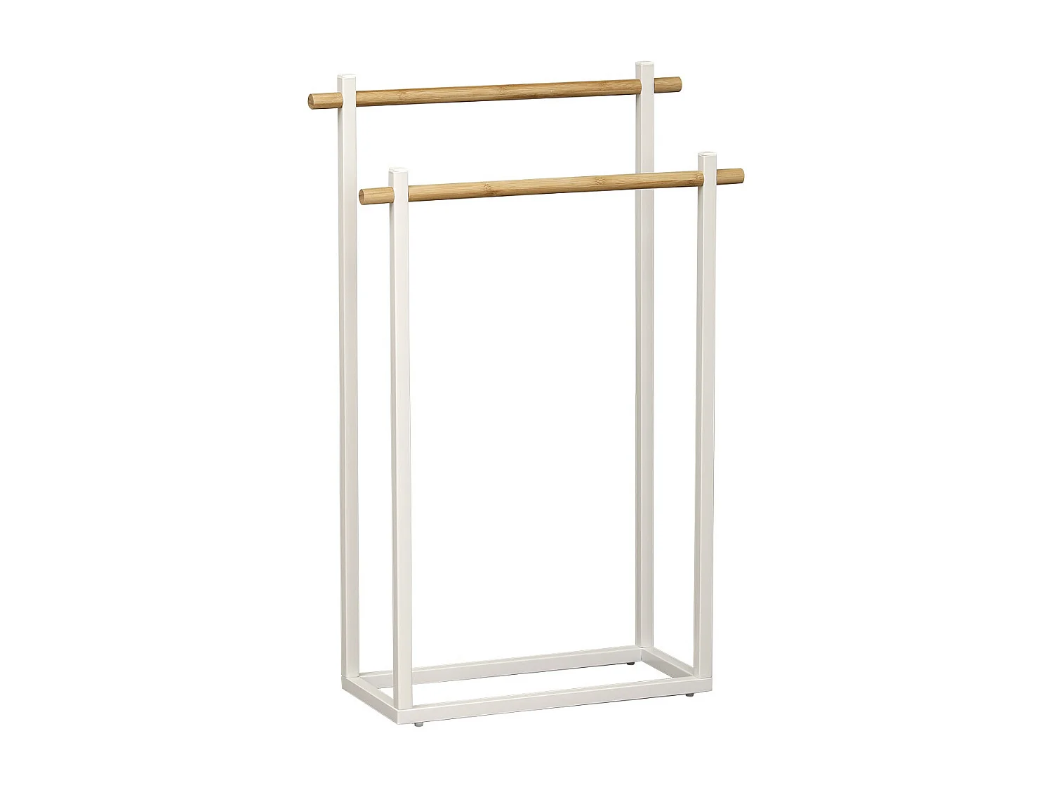 Porte-serviettes 2 Barres en Bambou et Métal Blanc H 82 cm