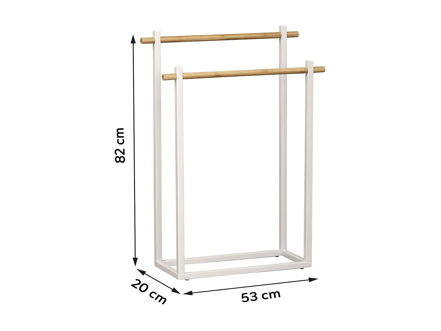 Porte-serviettes 2 Barres en Bambou et Métal Blanc H 82 cm