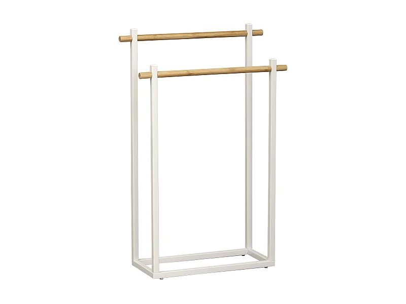 Porte-serviettes 2 Barres en Bambou et Métal Blanc H 82 cm