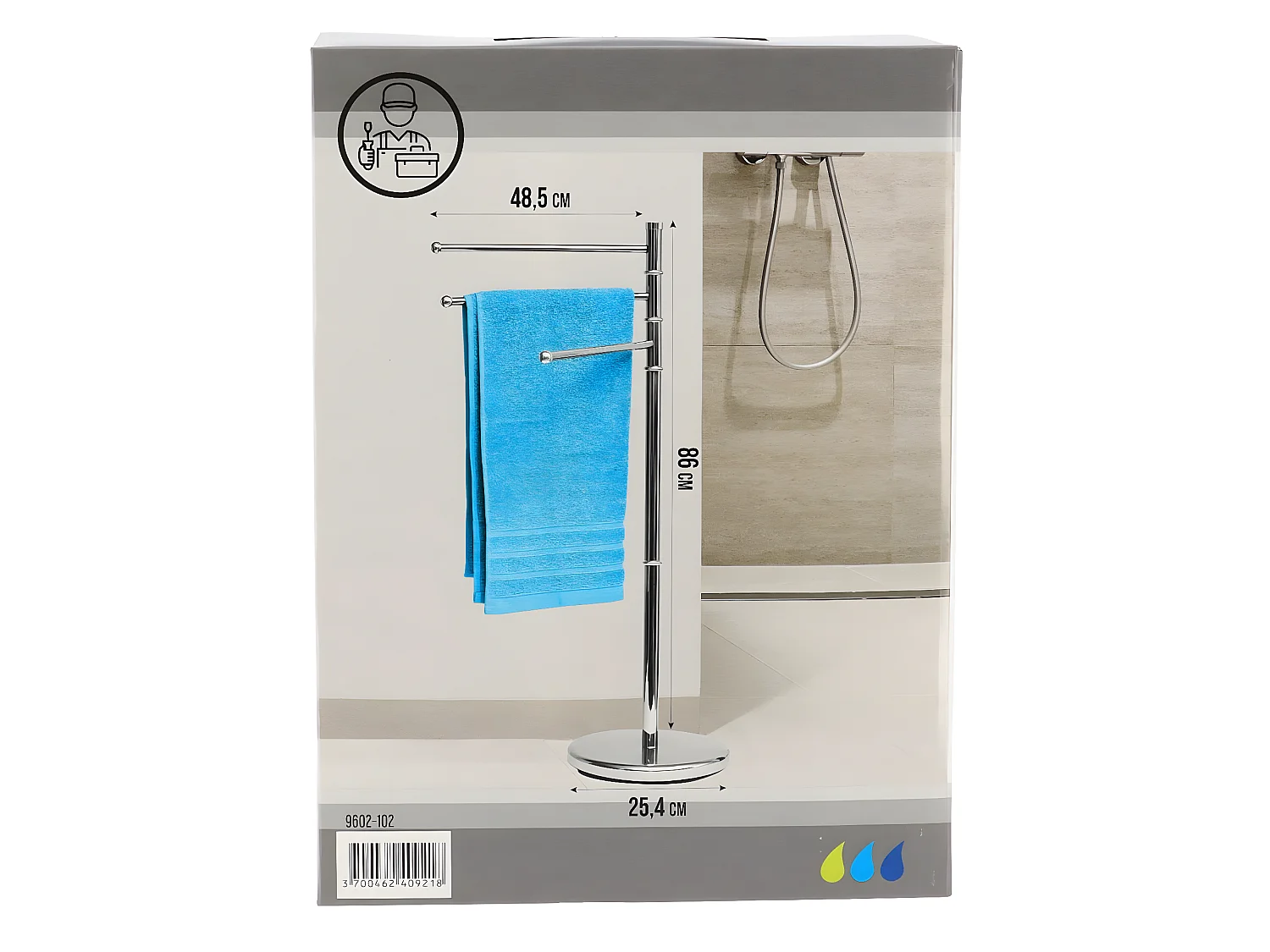 Porte-serviettes 3 Barres amovibles en Acier inoxydable chromé H 86 cm