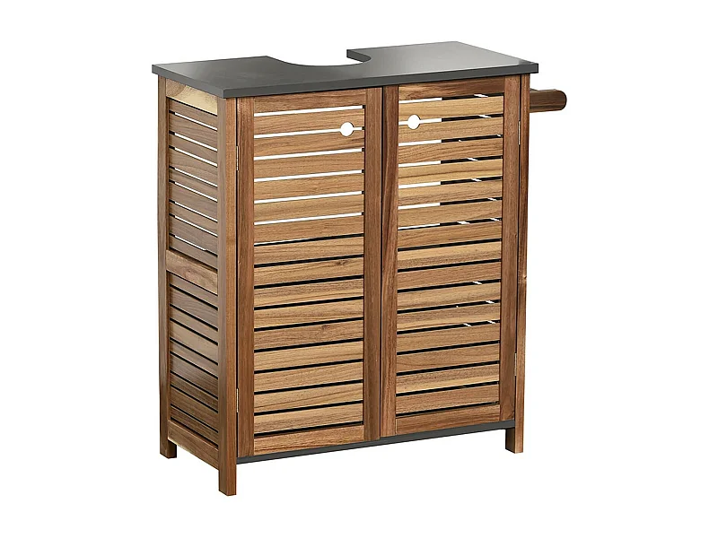 Meuble sous lavabo avec porte-serviette latéral intégré H 70 cm - Acacia