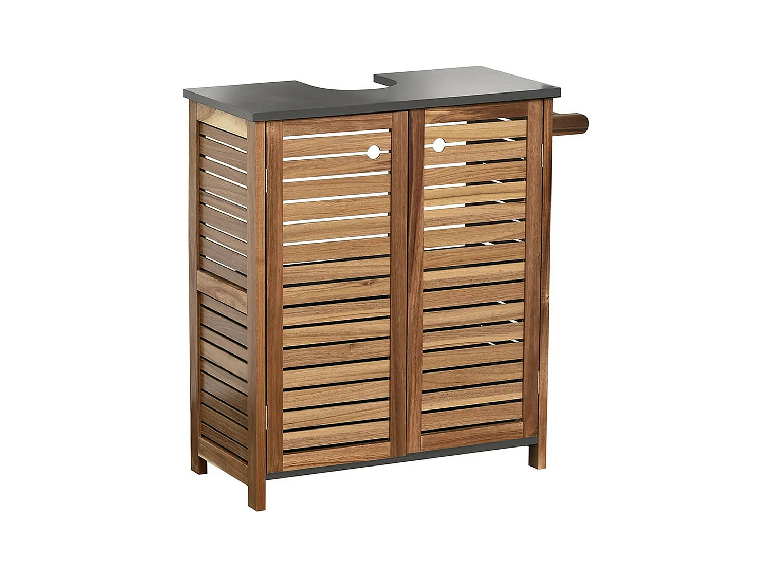 Meuble sous lavabo avec porte-serviette latéral intégré H 70 cm - Acacia