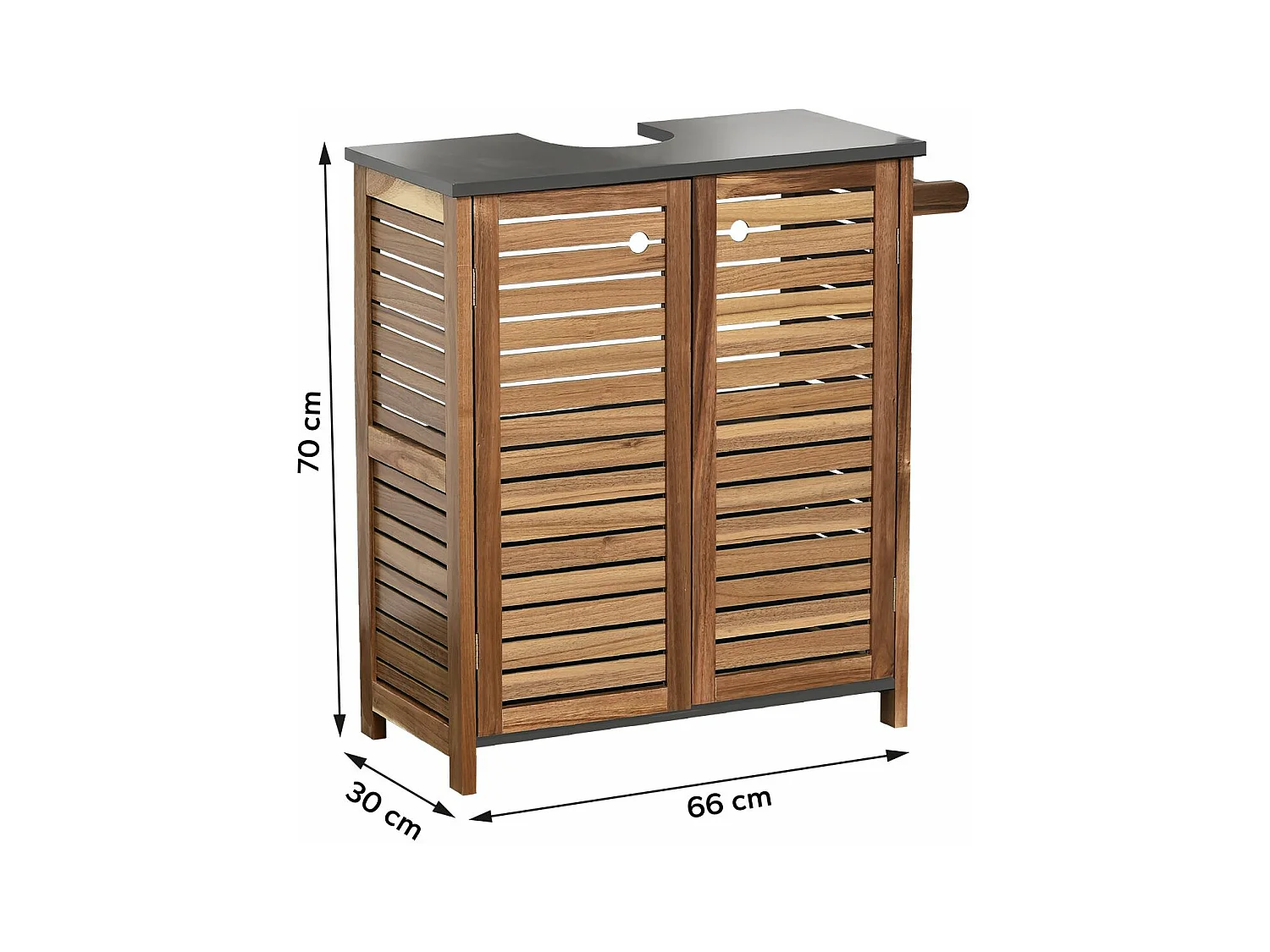 Meuble sous lavabo avec porte-serviette latéral intégré H 70 cm - Acacia