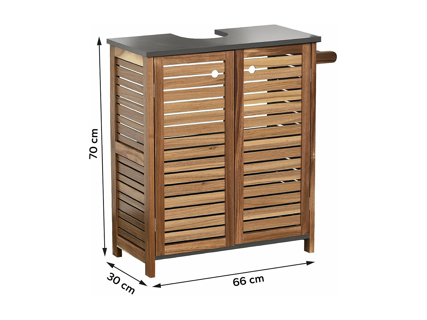 Meuble sous lavabo avec porte-serviette latéral intégré H 70 cm - Acacia