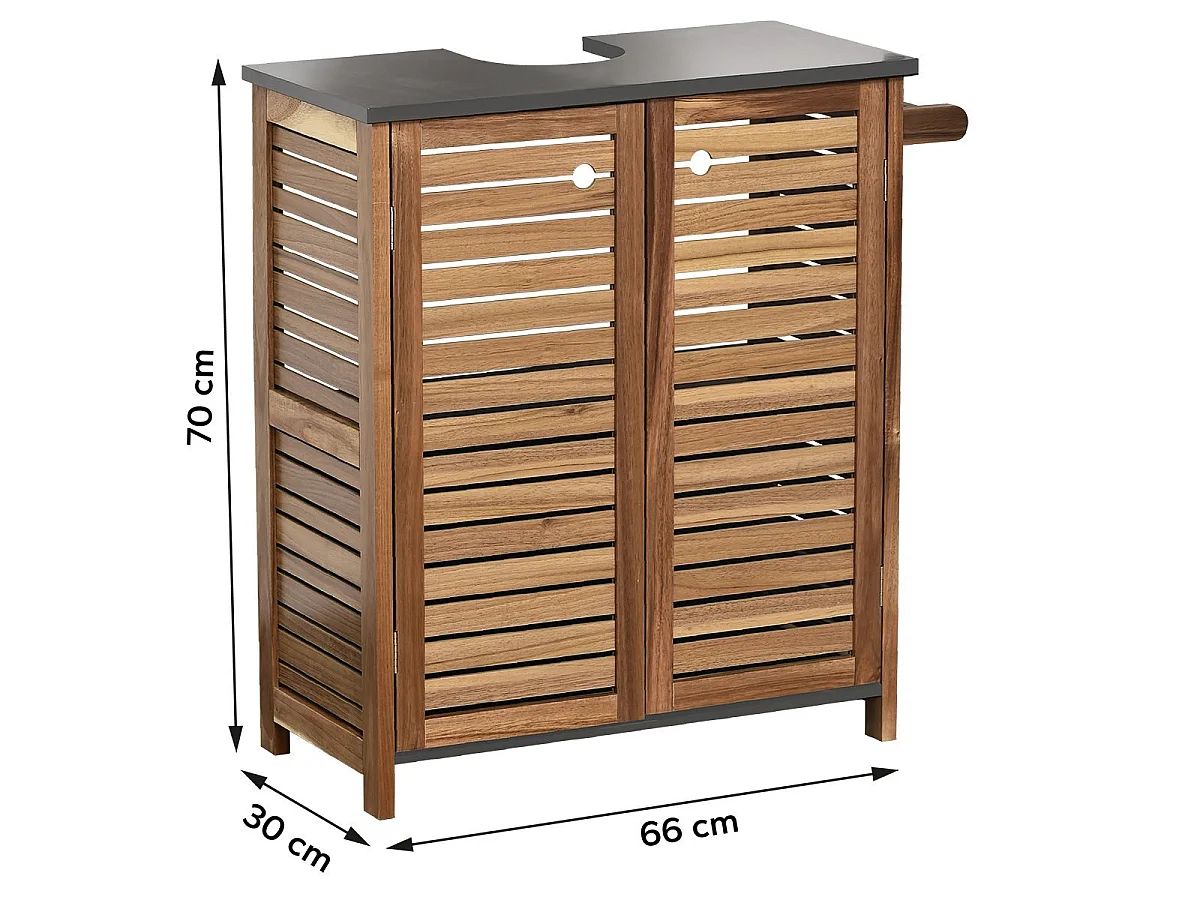 Meuble sous lavabo avec porte-serviette latéral intégré H 70 cm - Acacia