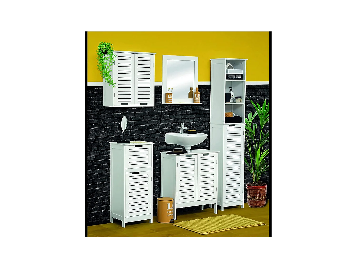 Meuble sous lavabo 2 Portes et 1 Etagère intérieure H 70 cm -  Blanc Miami