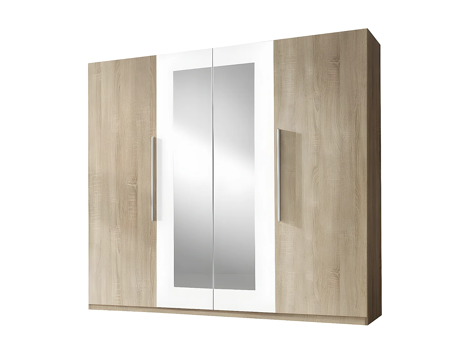 Chambre complète Irina couleur chêne et blanc : Lit 180x200 cm + armoire + commode + chevets.