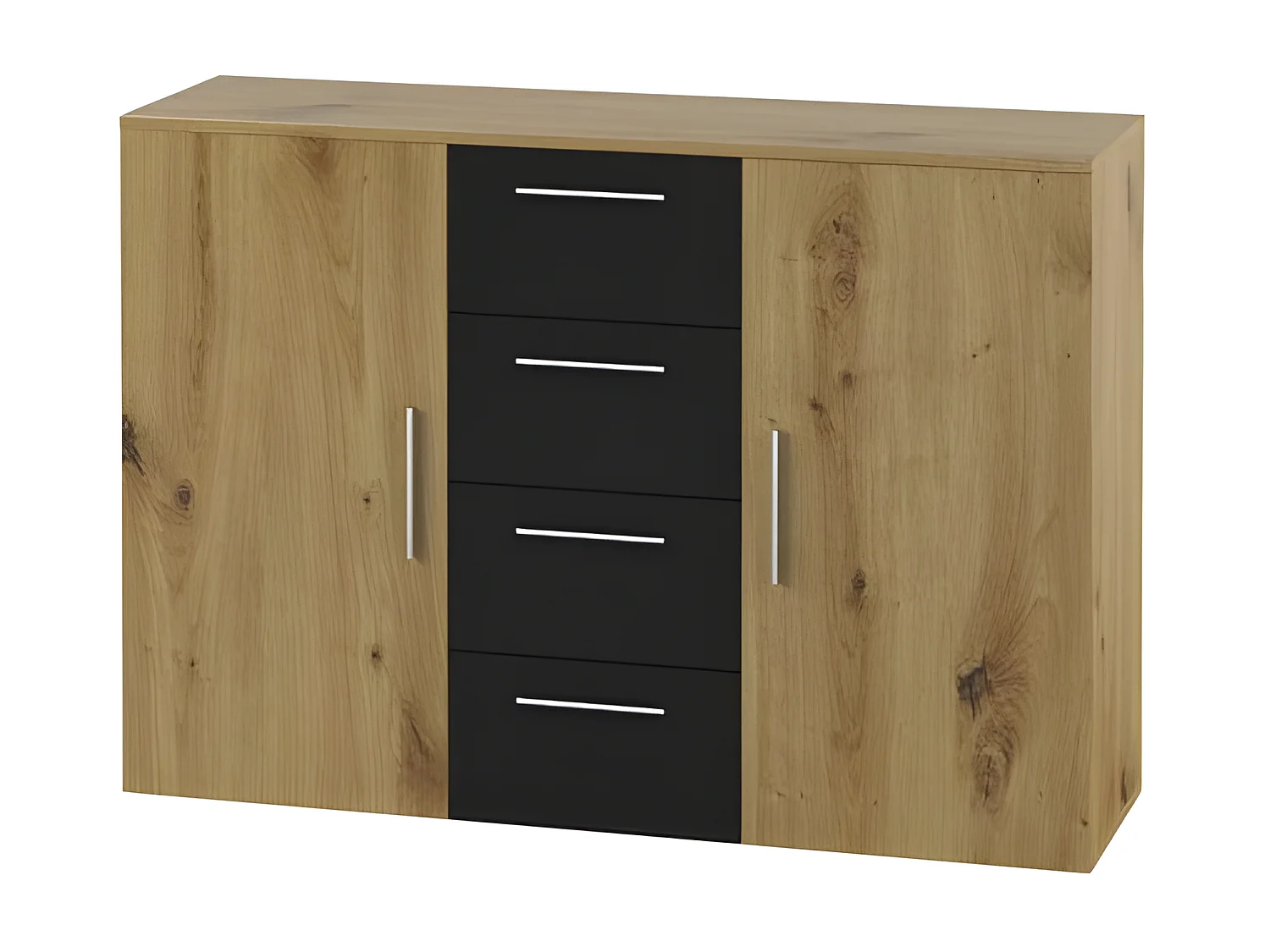 Chambre complète Irina couleur chêne et noir: Lit 160x200 cm + armoire + commode + chevets.