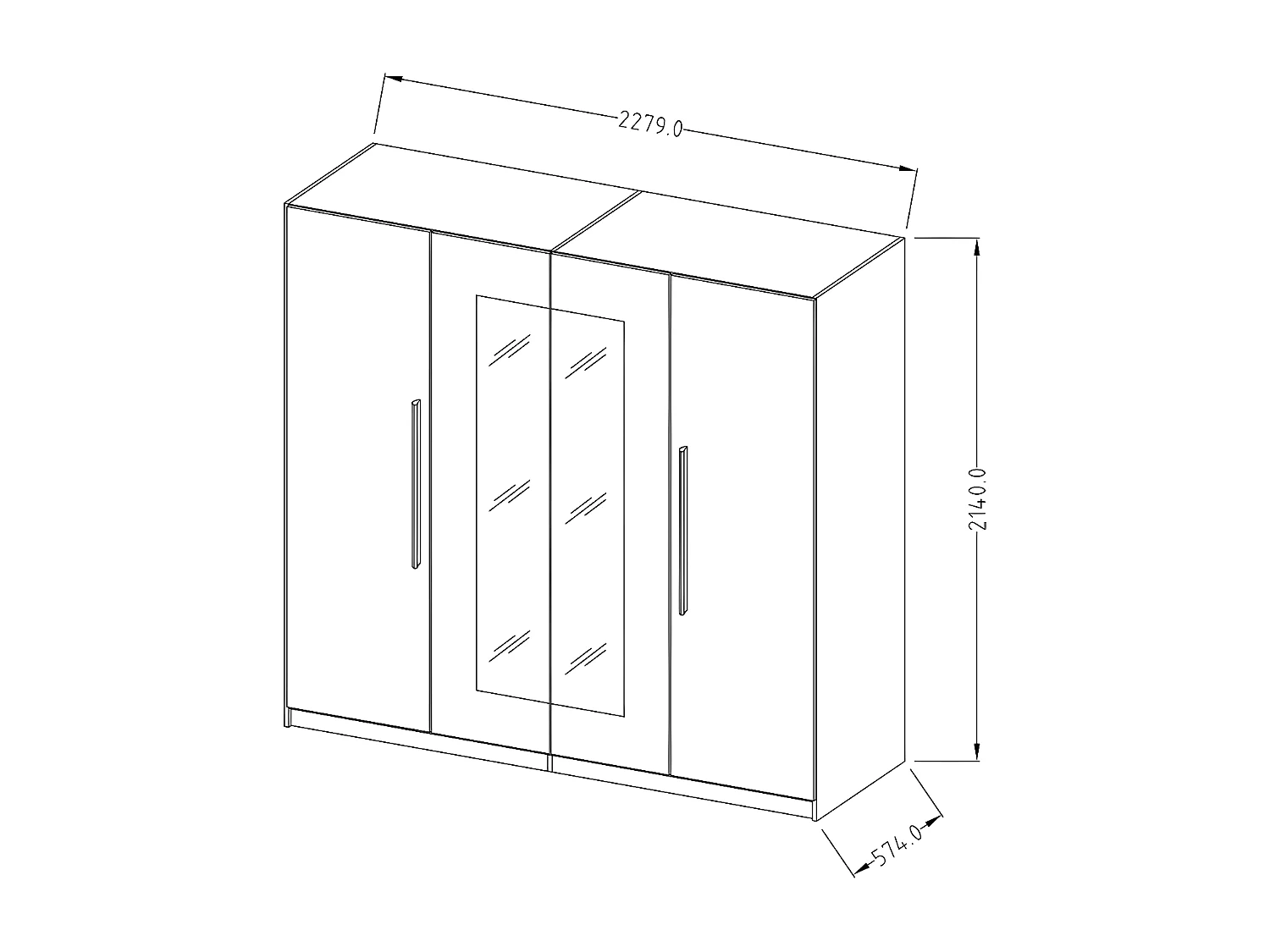 Chambre complète Irina couleur chêne et noir: Lit 160x200 cm + armoire + commode + chevets.
