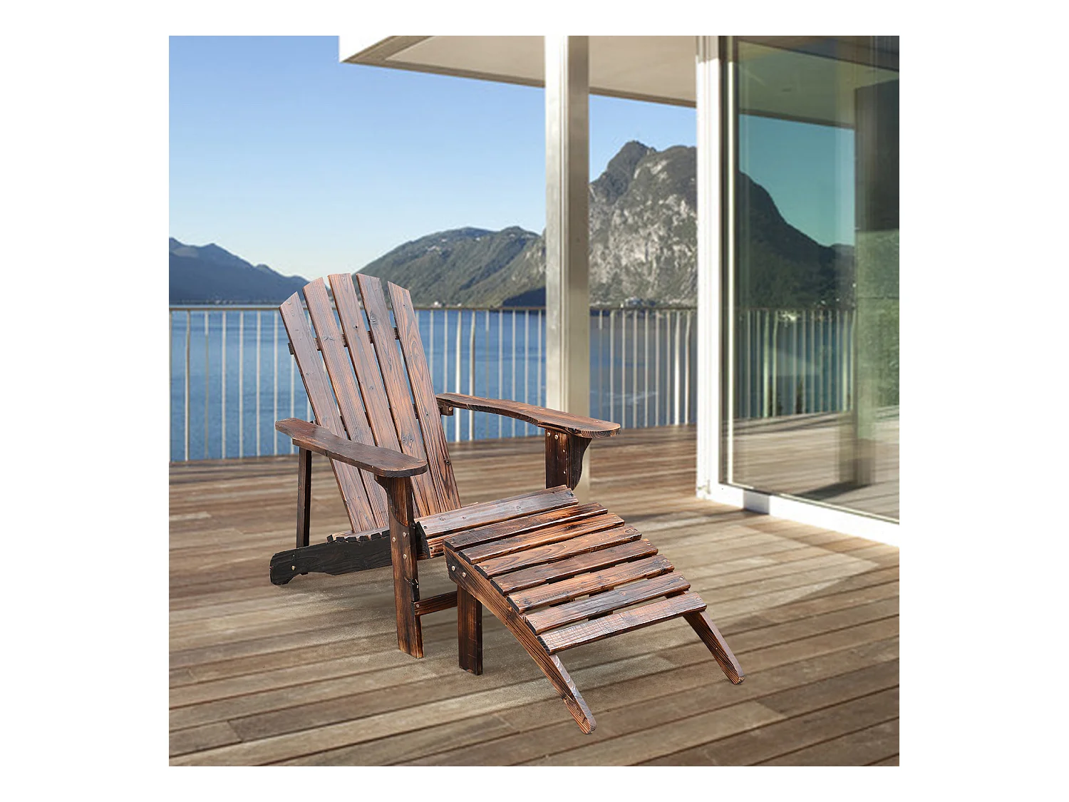 Fauteuil de jardin adirondack chaise longue chaise plage avec tabouret bois de sapin
