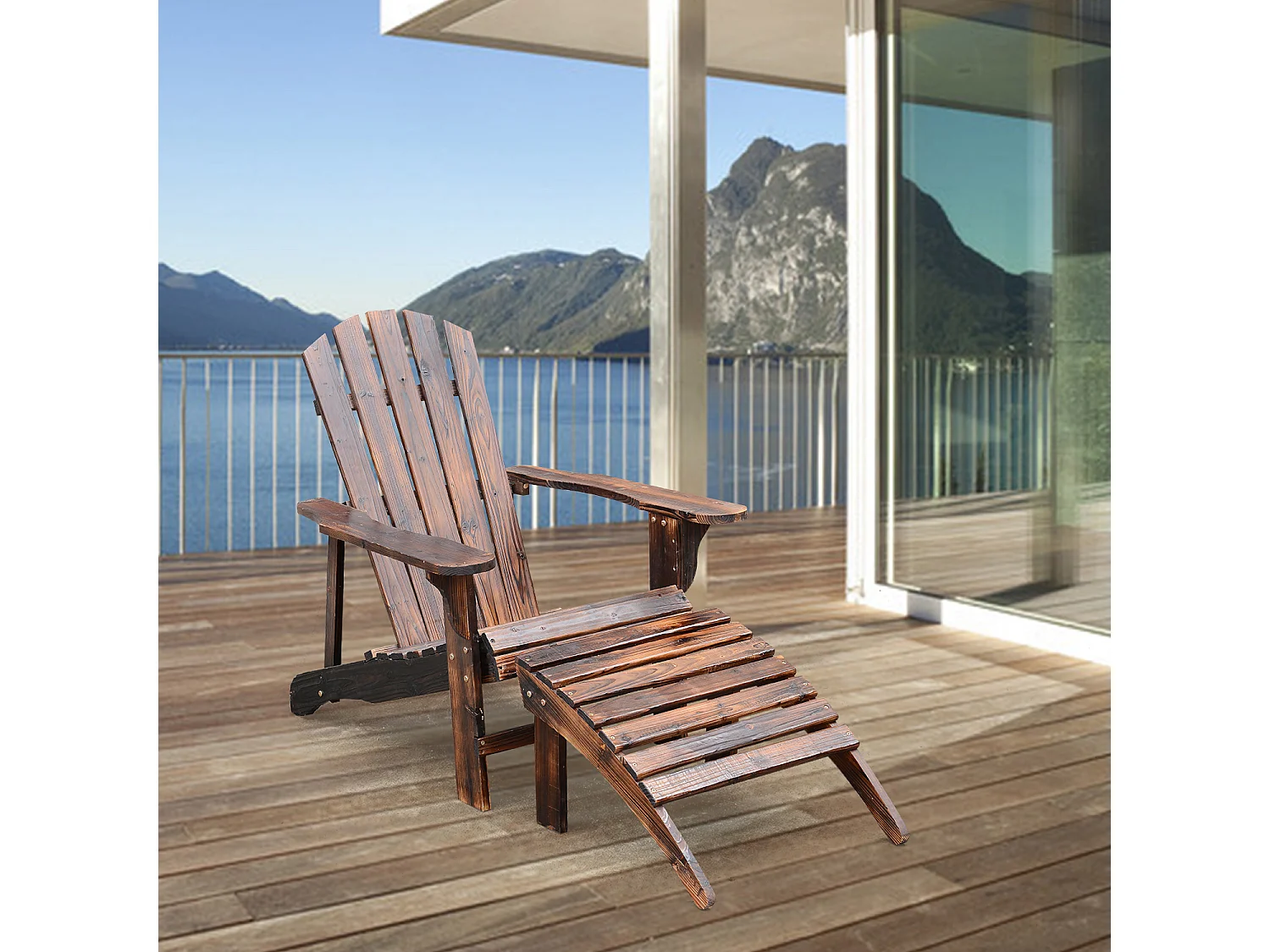 Fauteuil de jardin adirondack chaise longue chaise plage avec tabouret bois de sapin