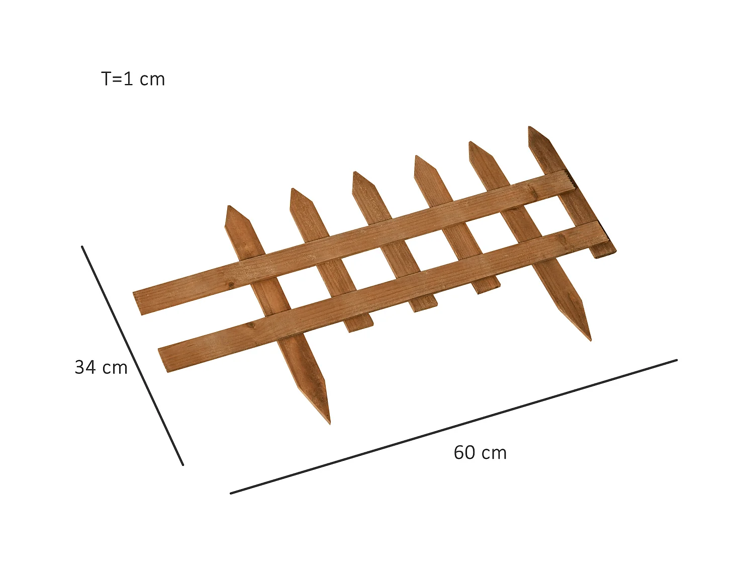 Bordures à planter 12 pcs - bordures de pelouse - barrières de jardin en bois de sapin pré-huilé - bordure dim. 60L x 34H cm