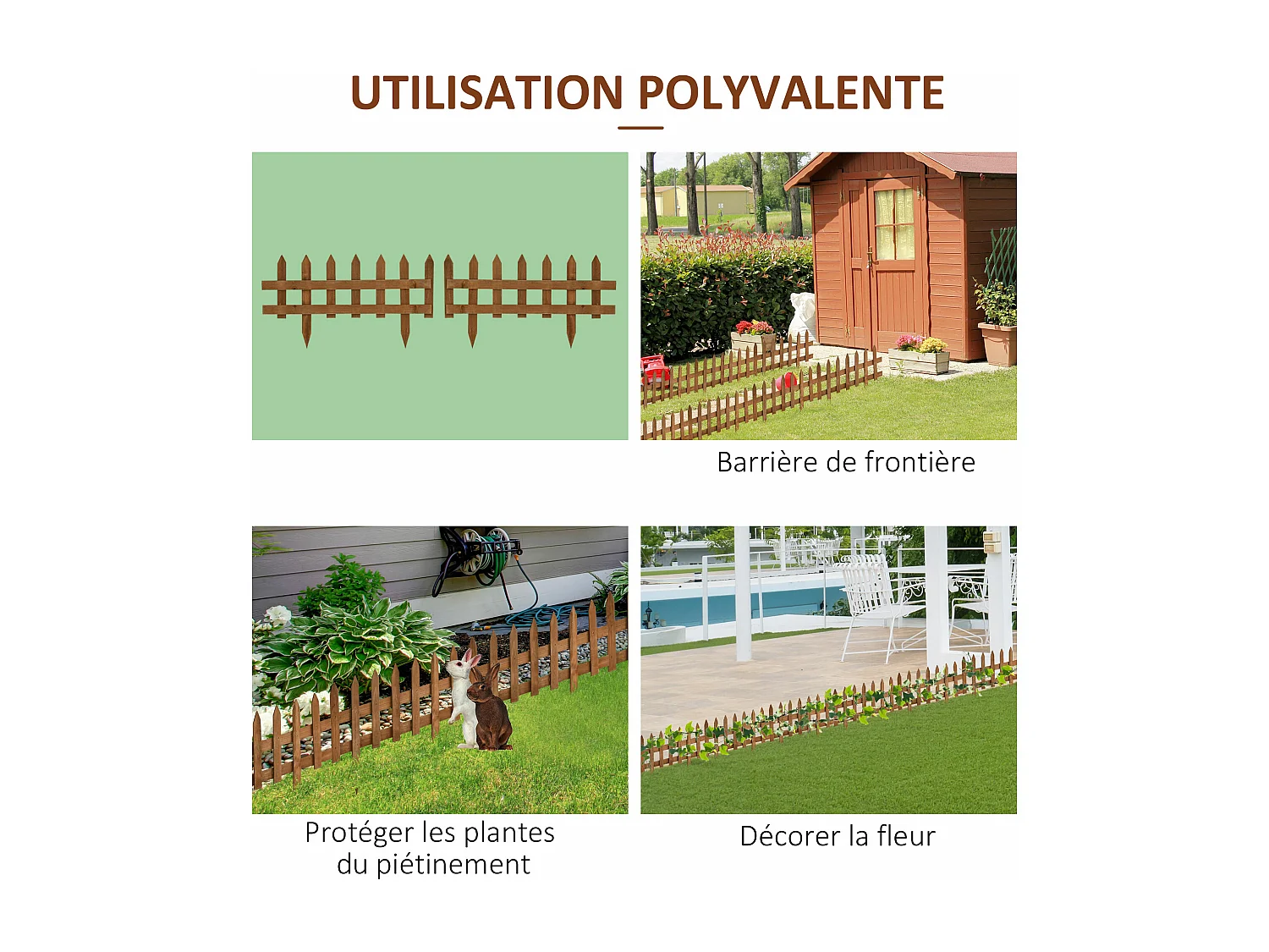 Bordures à planter 12 pcs - bordures de pelouse - barrières de jardin en bois de sapin pré-huilé - bordure dim. 60L x 34H cm