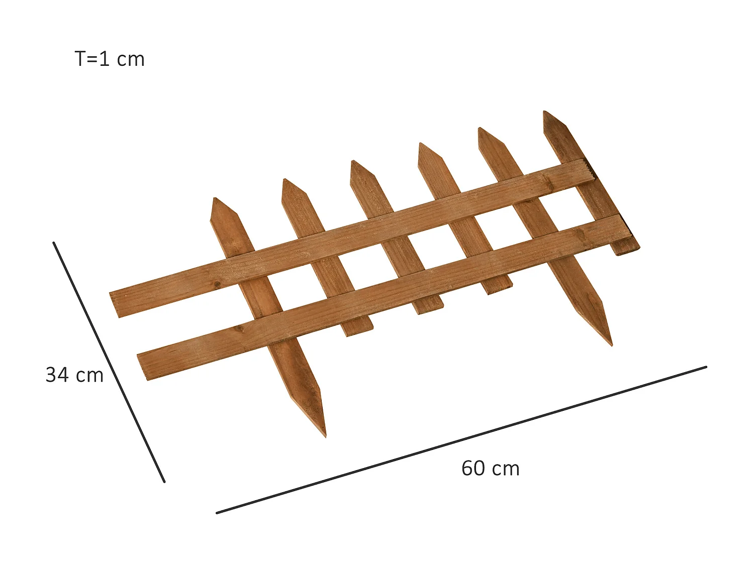 Bordures à planter 12 pcs - bordures de pelouse - barrières de jardin en bois de sapin pré-huilé - bordure dim. 60L x 34H cm